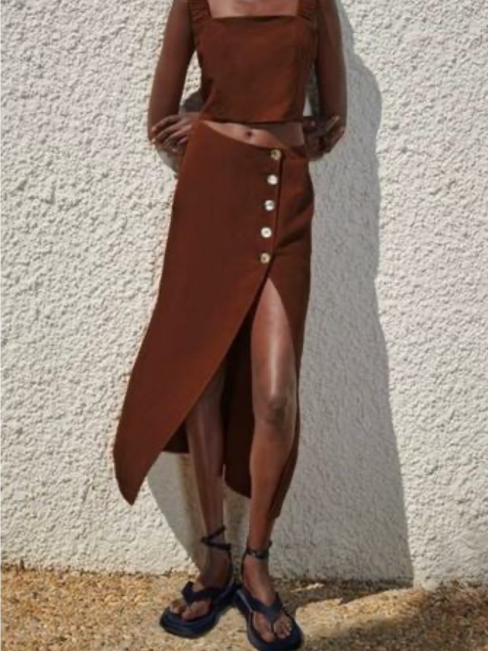 NWT Zara Linen Blend Buttoned Midi Skirt